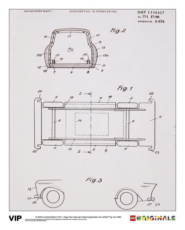 Limited Edition Print – Page from German Patent Application for LEGO Toy Car, 1963