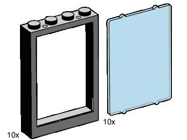 1x4x5 Black Window Frames, Transparent Blue Panes